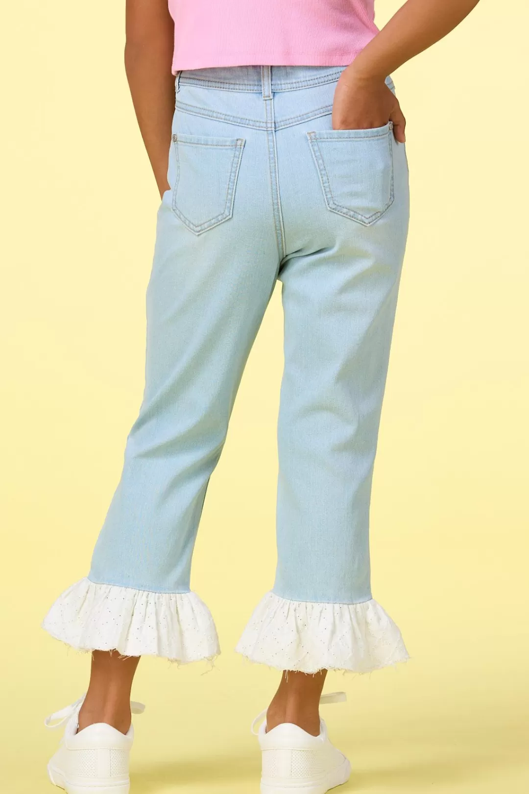 Cato Bottoms | Girls Cropped Eyelet Hem Jeans