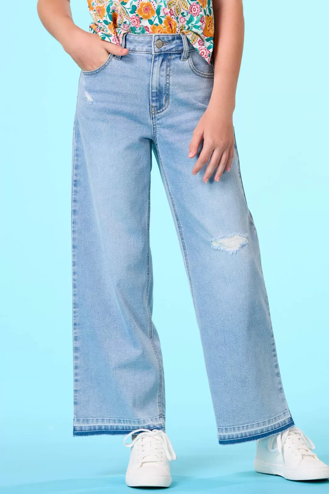 Cato Bottoms | Girls Distressed Wide Leg Jeans