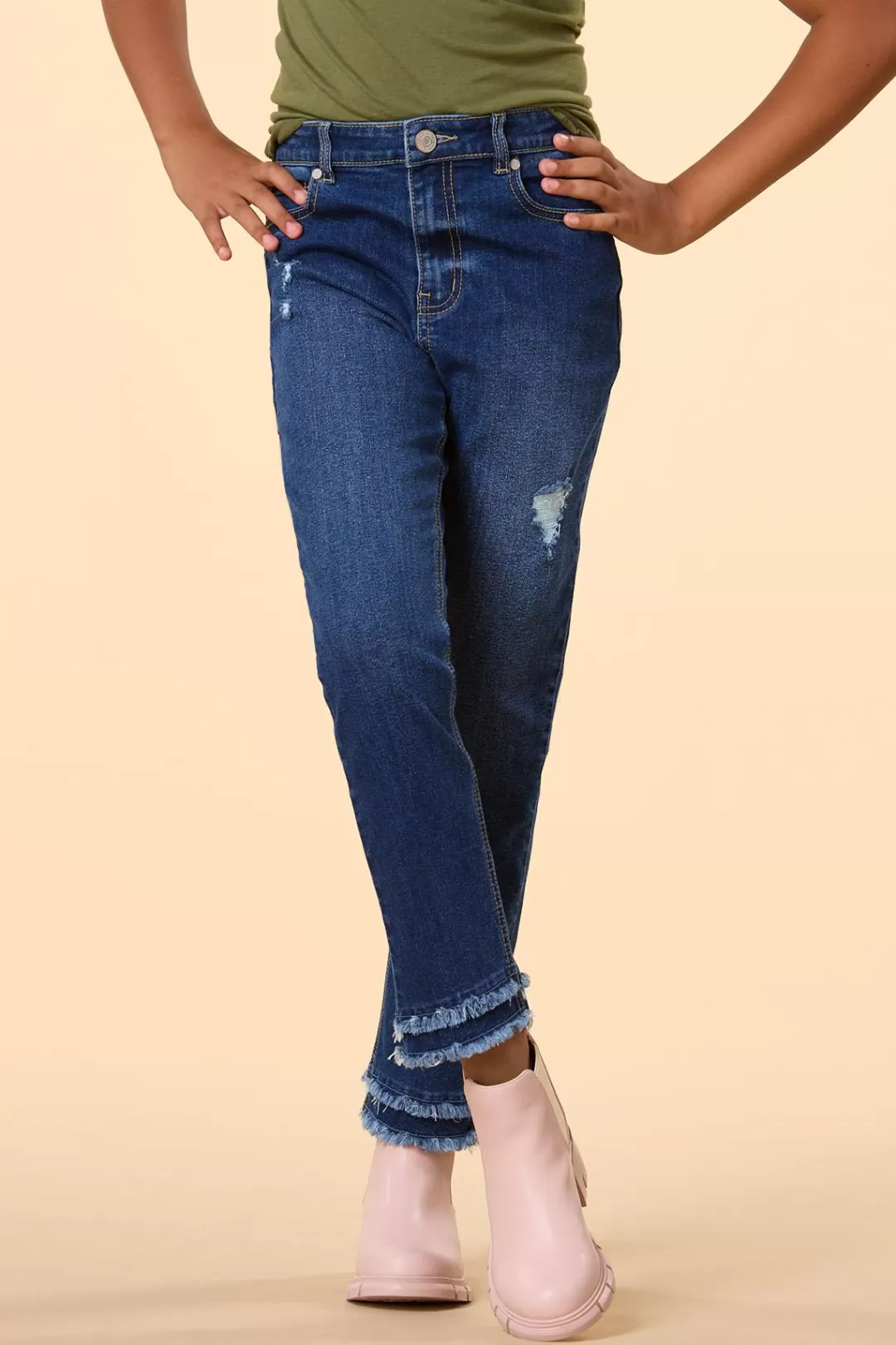 Cato Bottoms | Girls Frayed Straight Leg Jeans