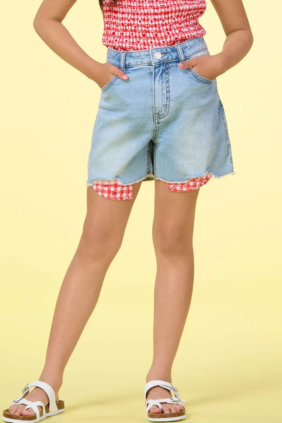 Cato Bottoms | Girls Peek A Boo Print Denim Shorts