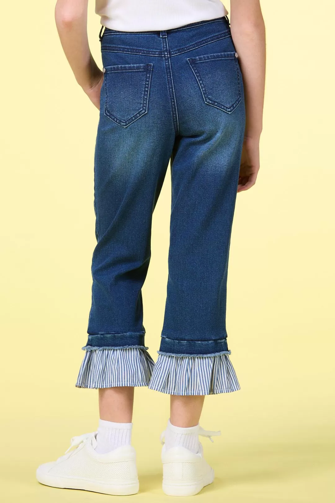 Cato Bottoms | Girls Stripe Ruffled Hem Jeans