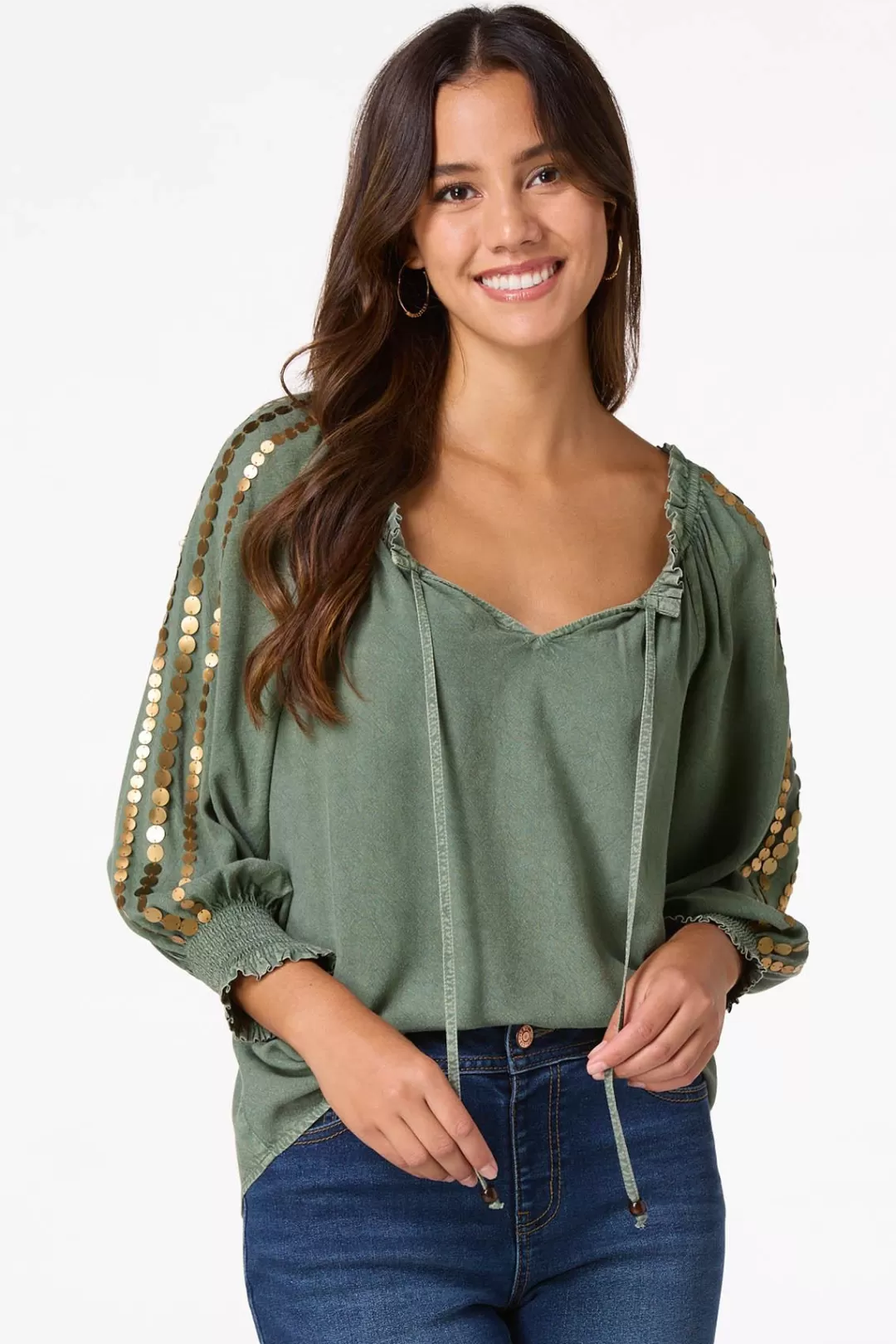 Cato Tops | Gold Disc Embellished Poet Top