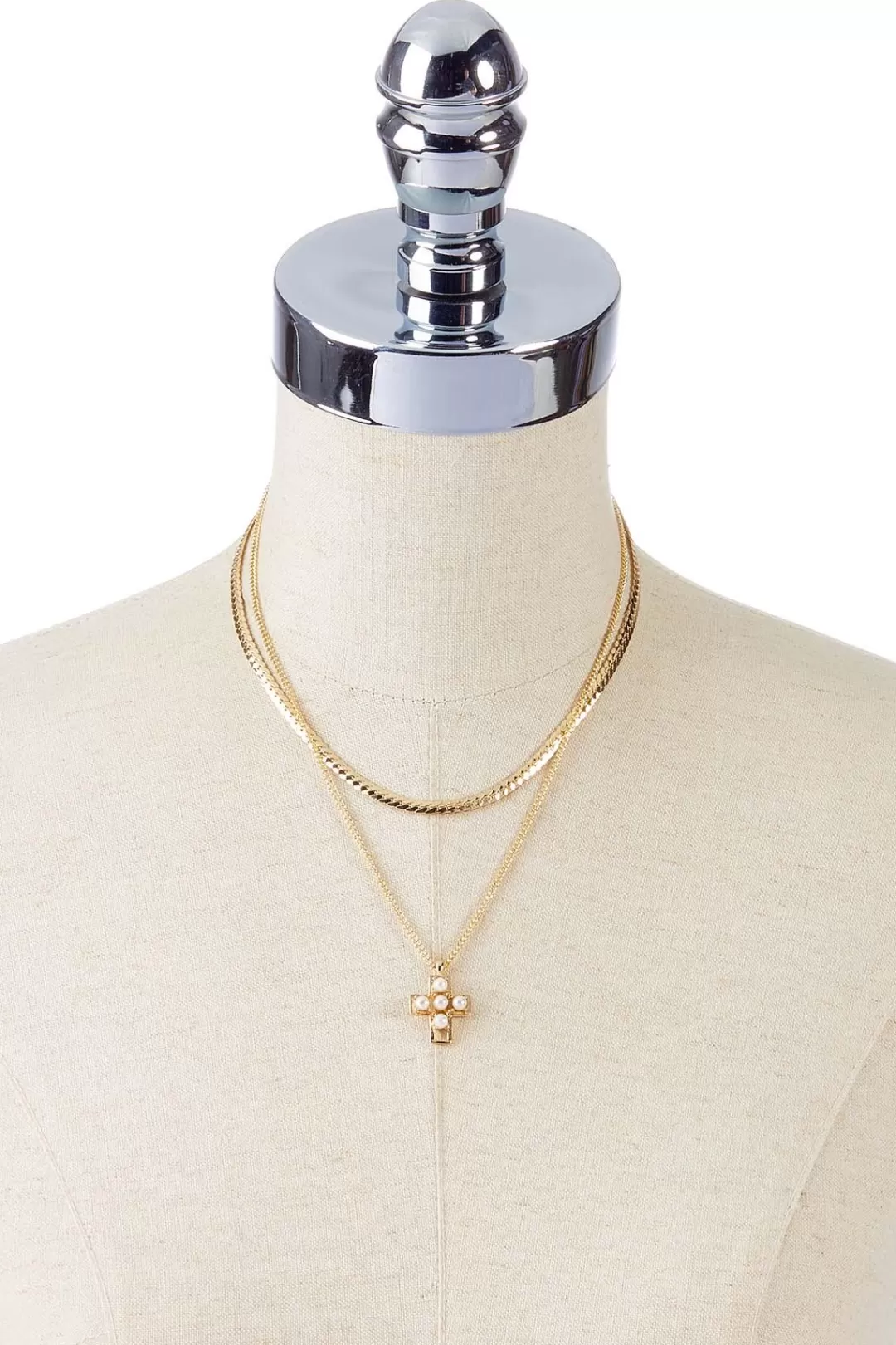 Cato Inspirational | Necklaces | Pearl Cross Pendant Layered Necklace