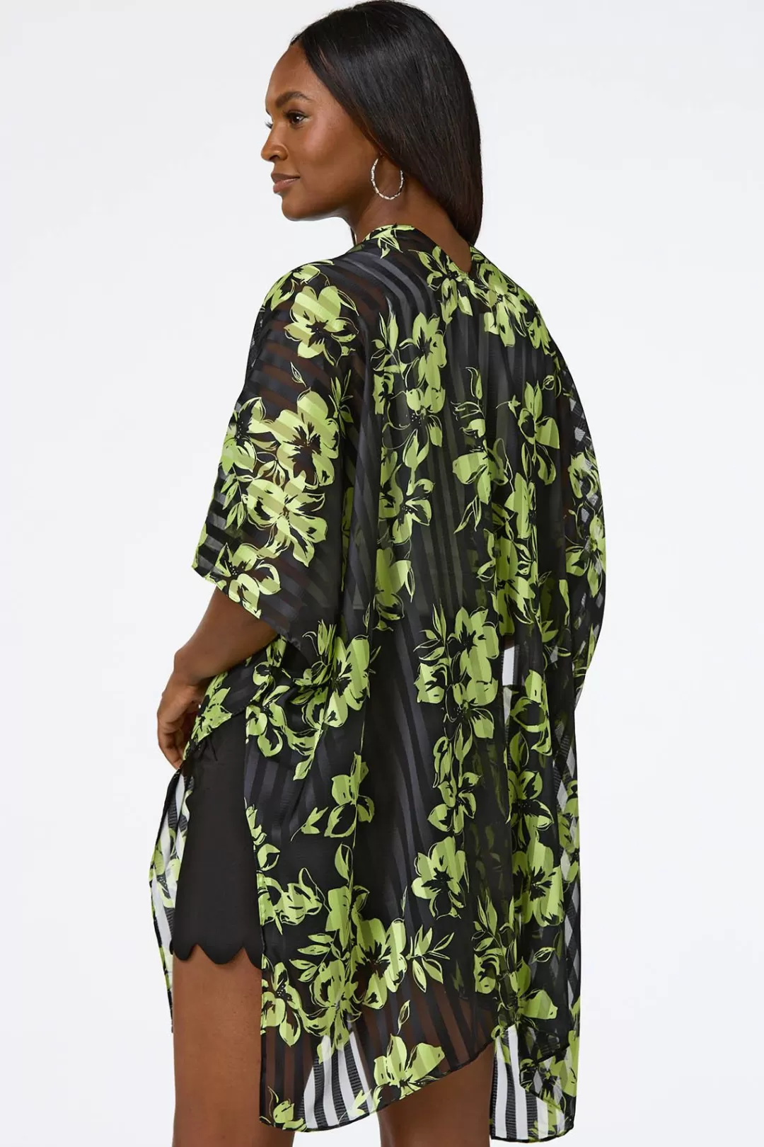 Cato Cover Ups | Tops | Green Floral Illusion Stripe Kimono