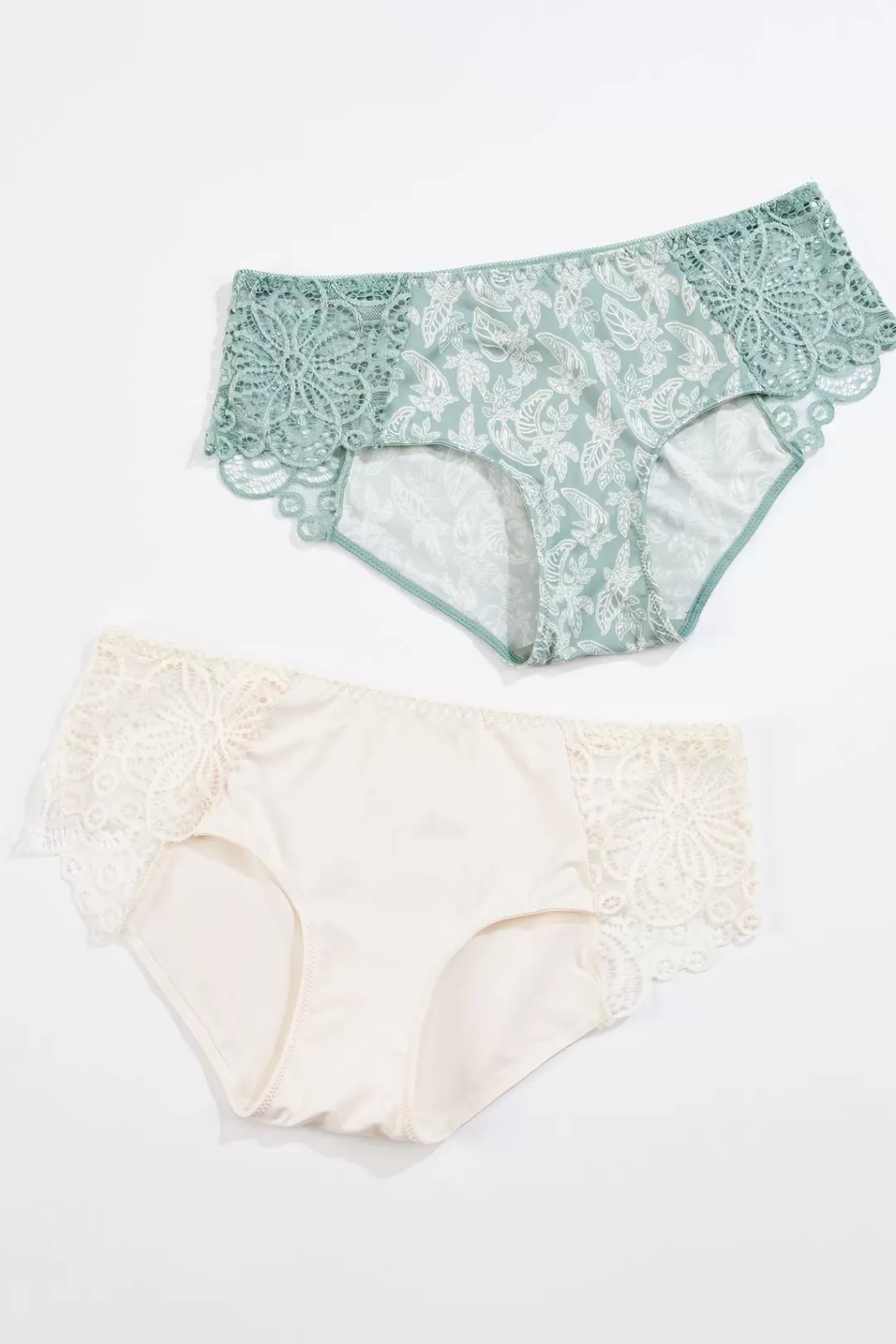 Cato Intimates | Green Ivory Lace Panel Panty Set