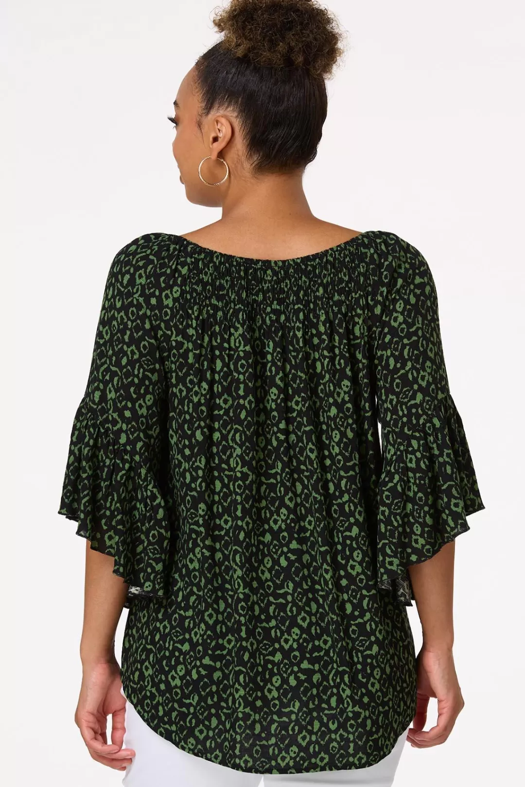 Cato Tops | Green Leopard Poet Top