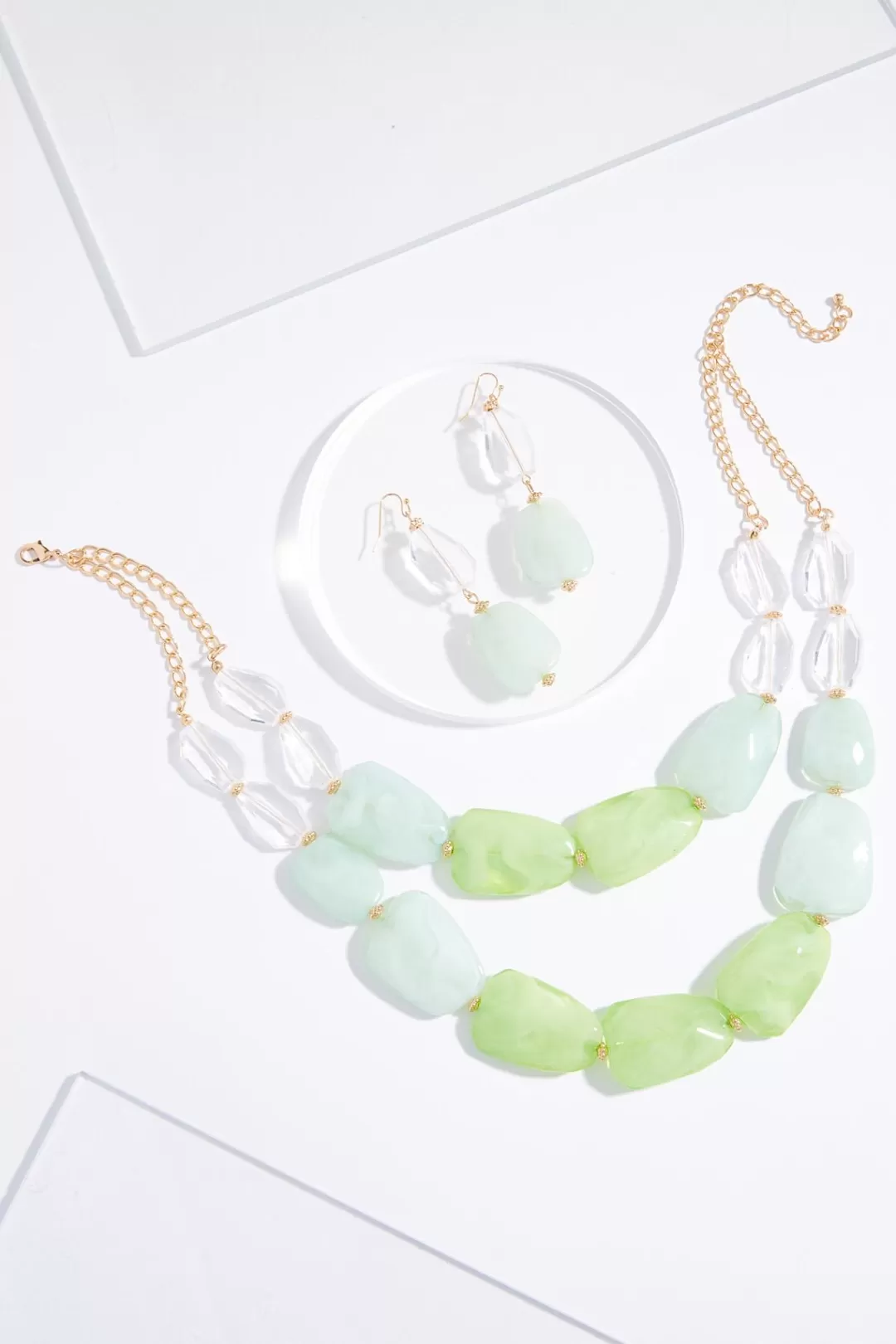 Cato Sets | Necklaces | Green Lucite Layered Necklace Set