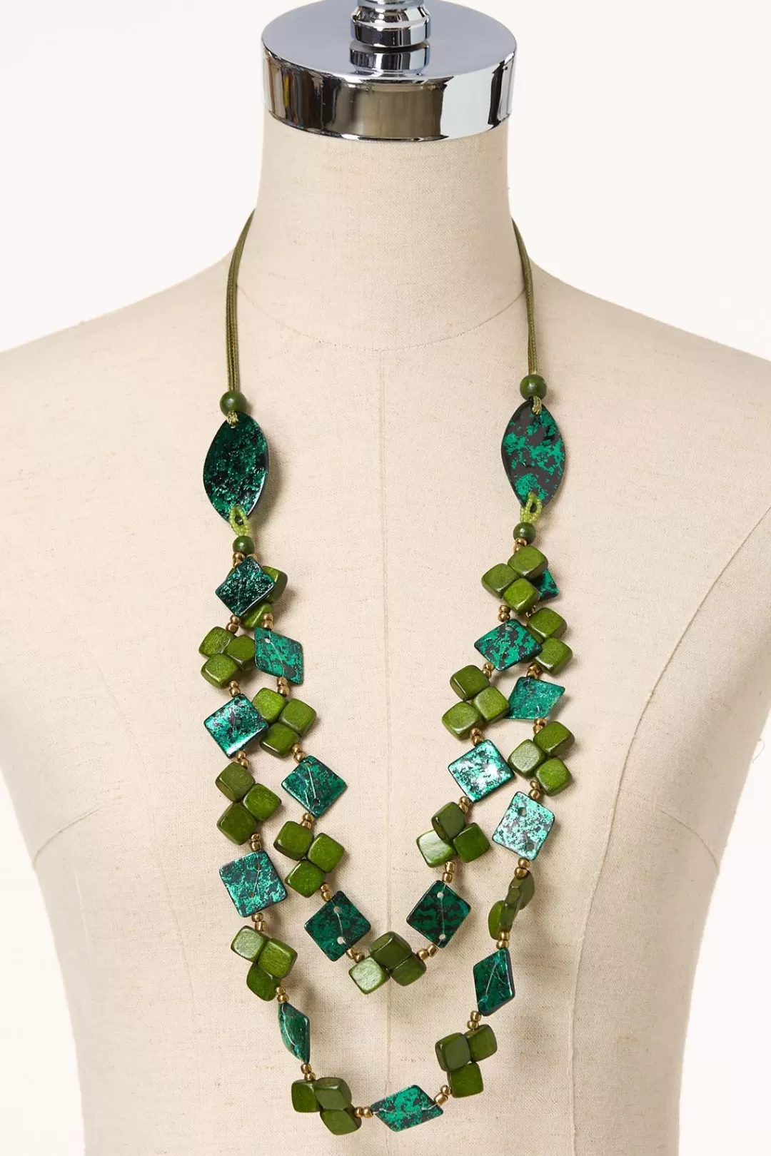 Cato Necklaces | Green Mix Layered Adjustable Necklace