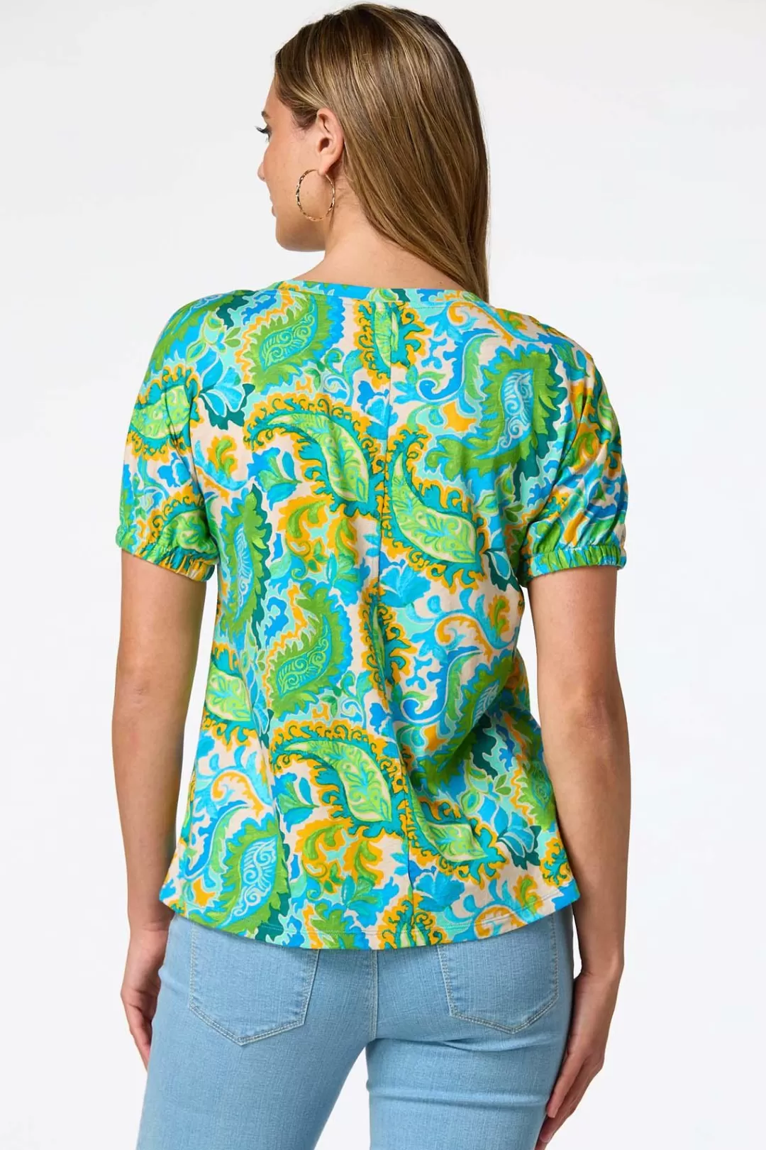 Cato Tops | Green Paisley Top