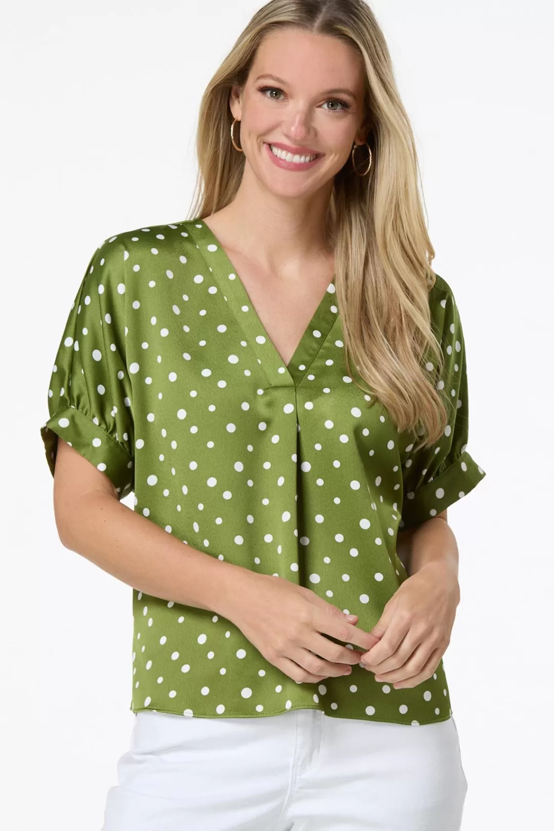 Cato Tops | Green Polka Dot Top