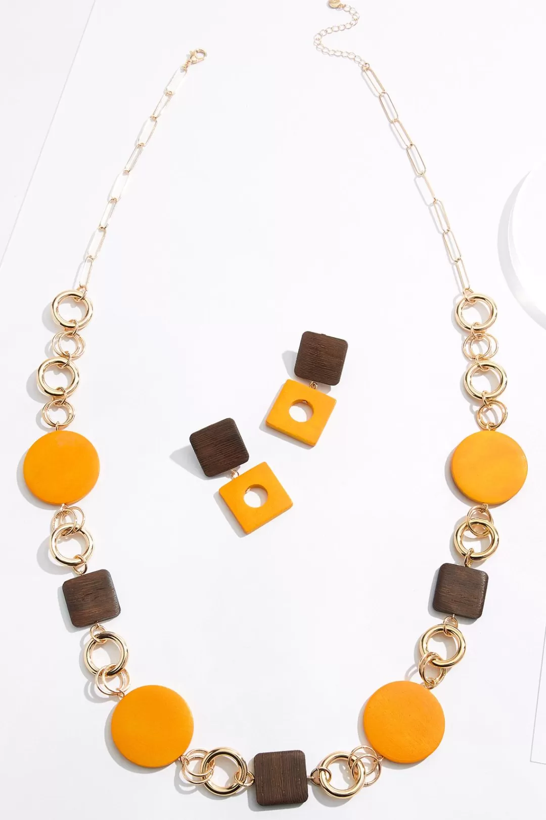 Cato Sets | Necklaces | Green Wood Gold Ring Long Necklace Set