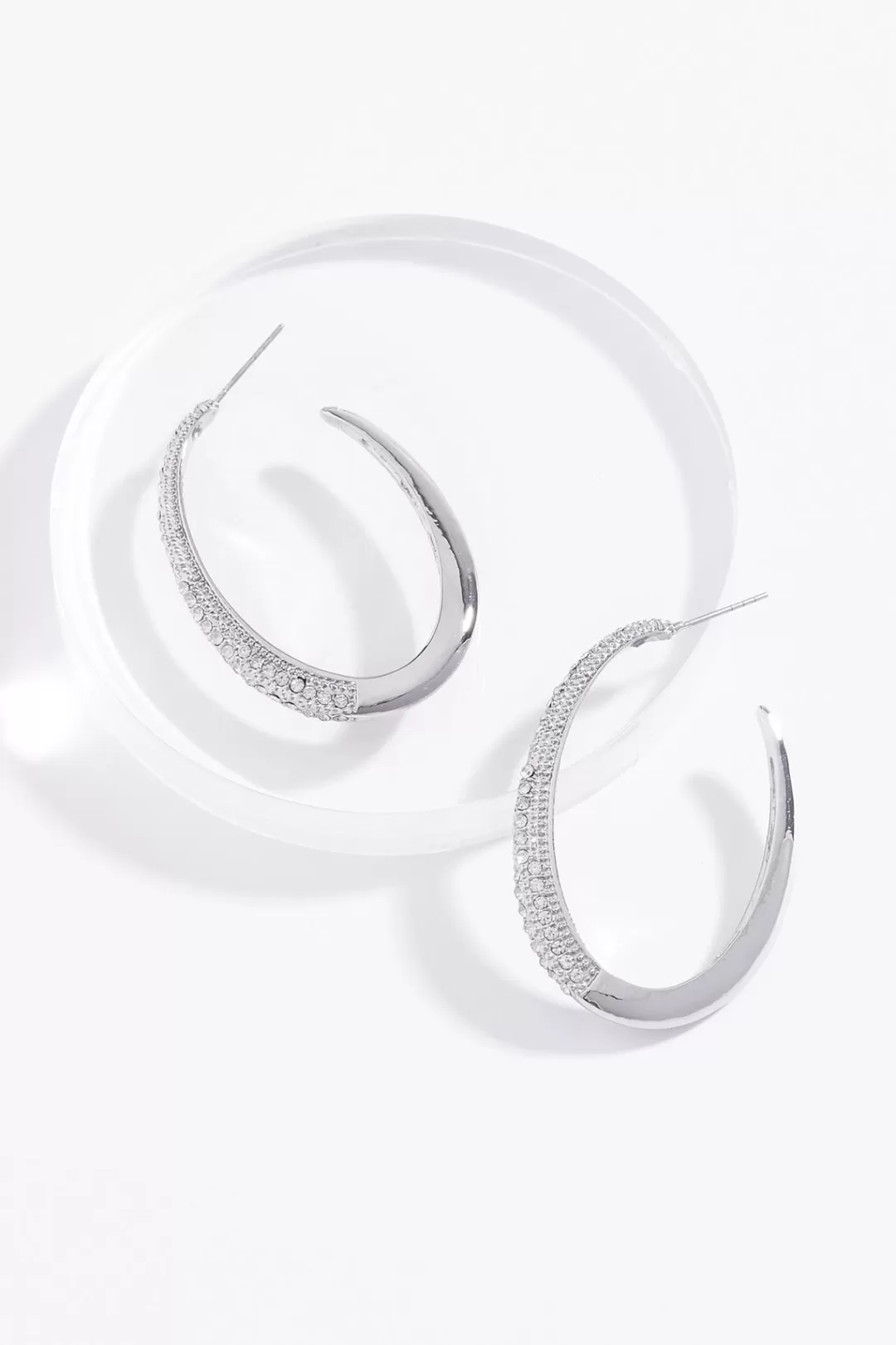 Cato Earrings | Half Studded Open Oval Hoops