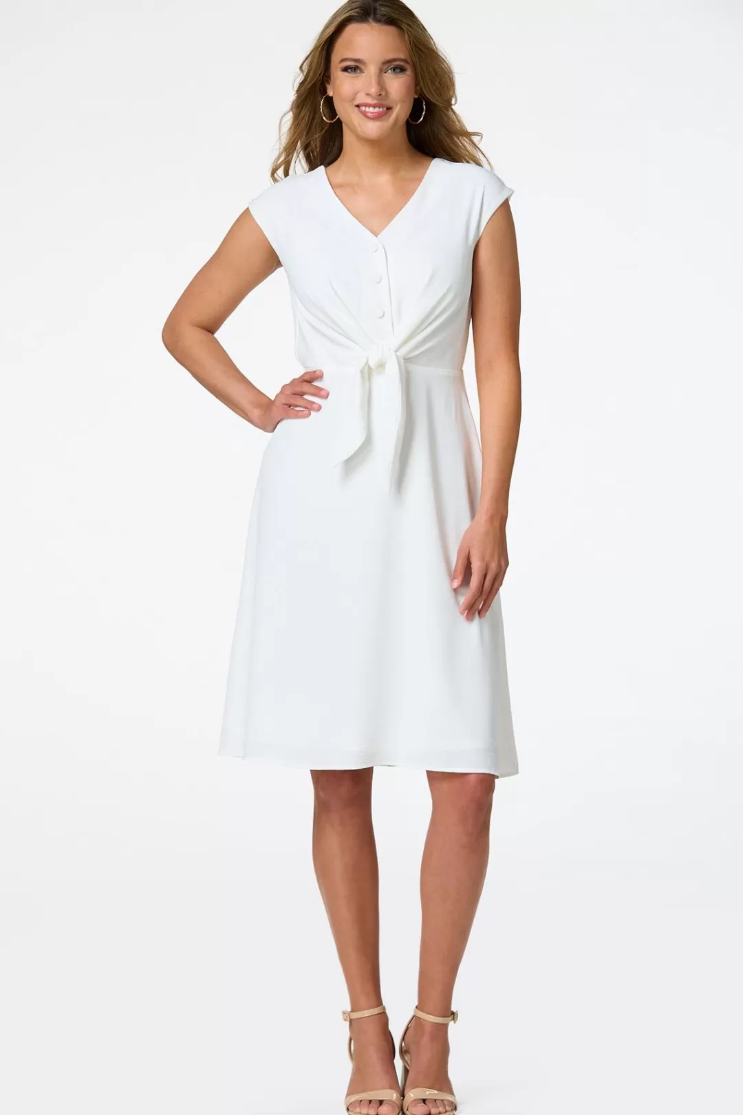 Cato Dresses | Ivory Knotted Waist Dress