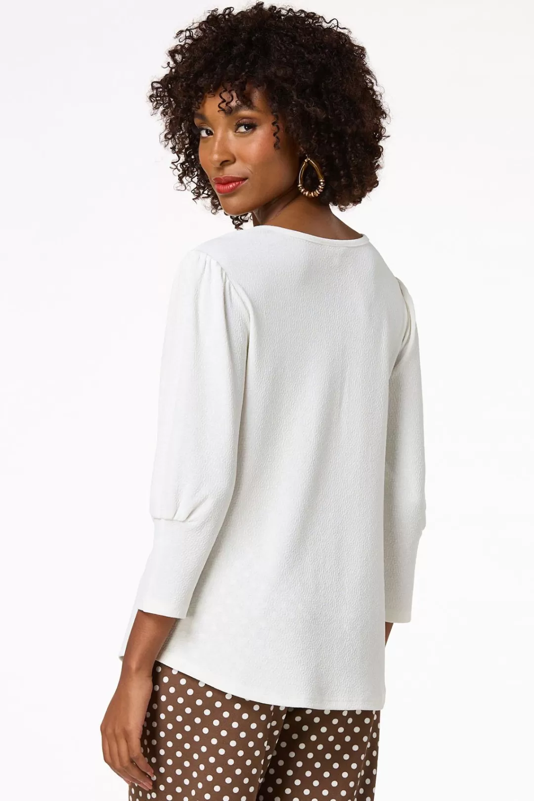 Cato Tops | Ivory Puff Sleeve Top