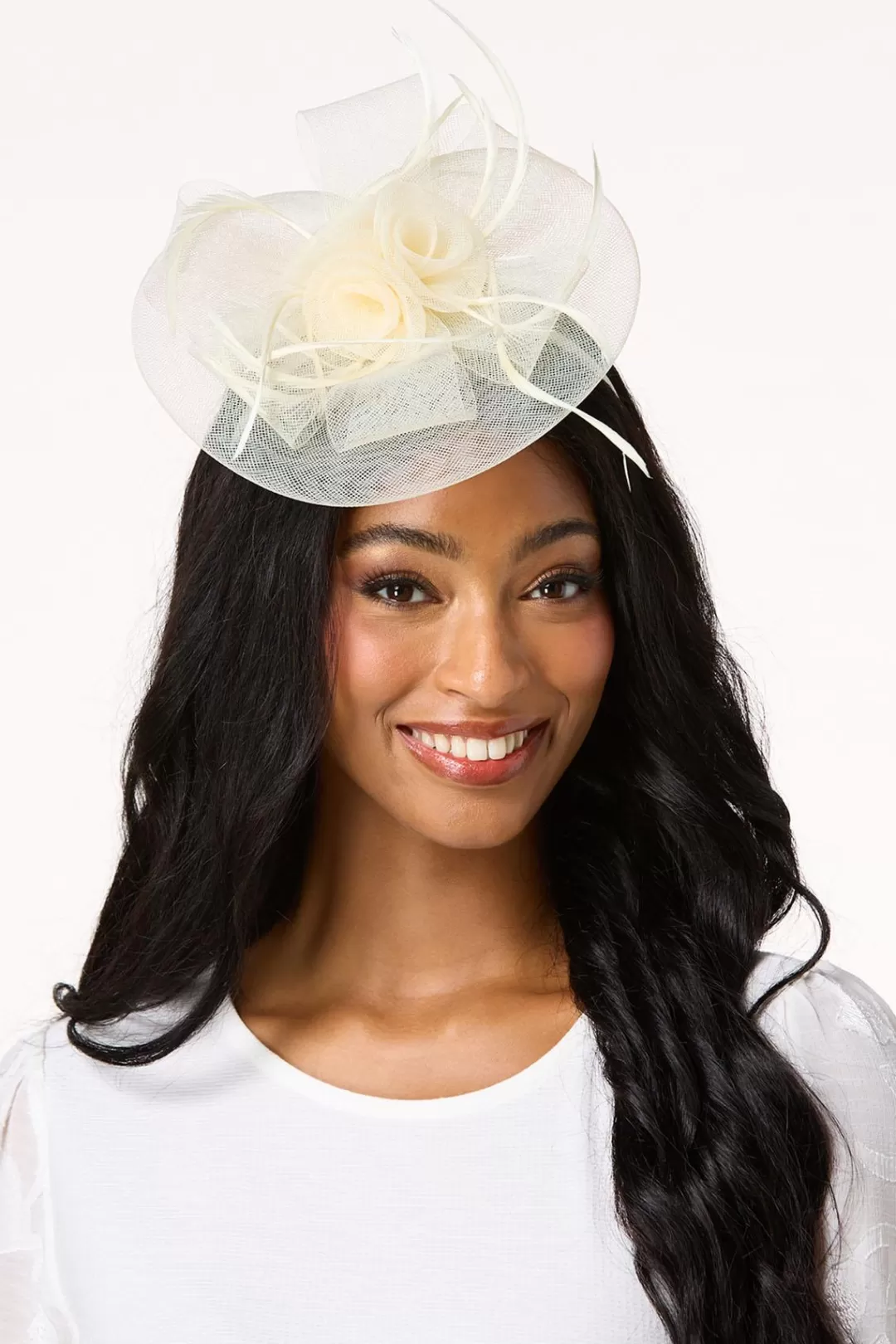 Cato Hats & Hair | Ivory Rosette Feather Fascinator