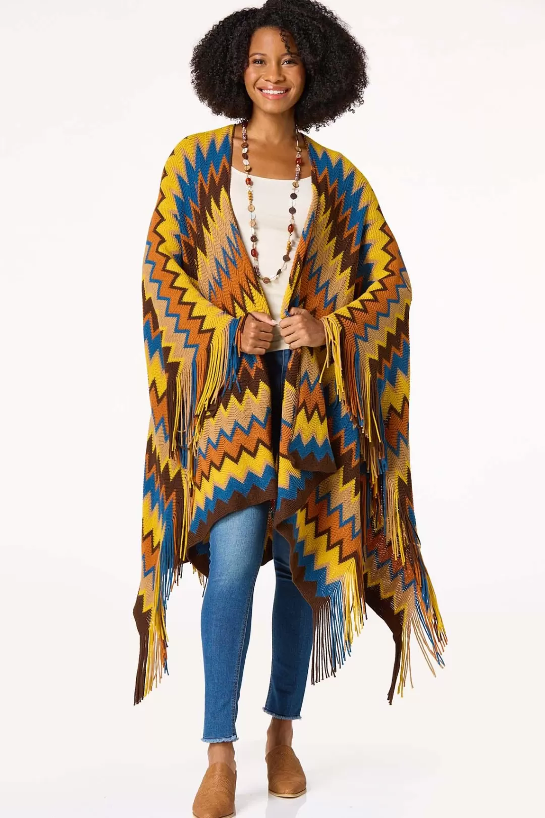 Cato Cold Weather | Knit Chevron Fringe Poncho