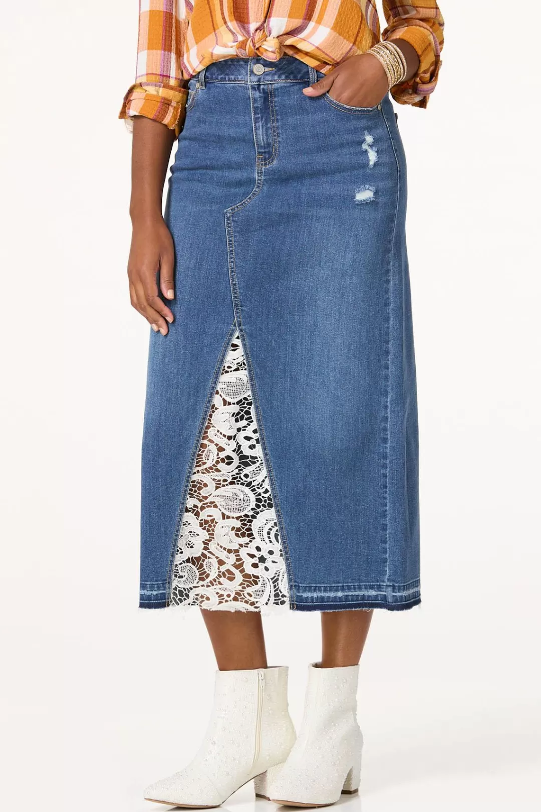 Cato Skirts | Jeans | Lace Inset Denim Skirt