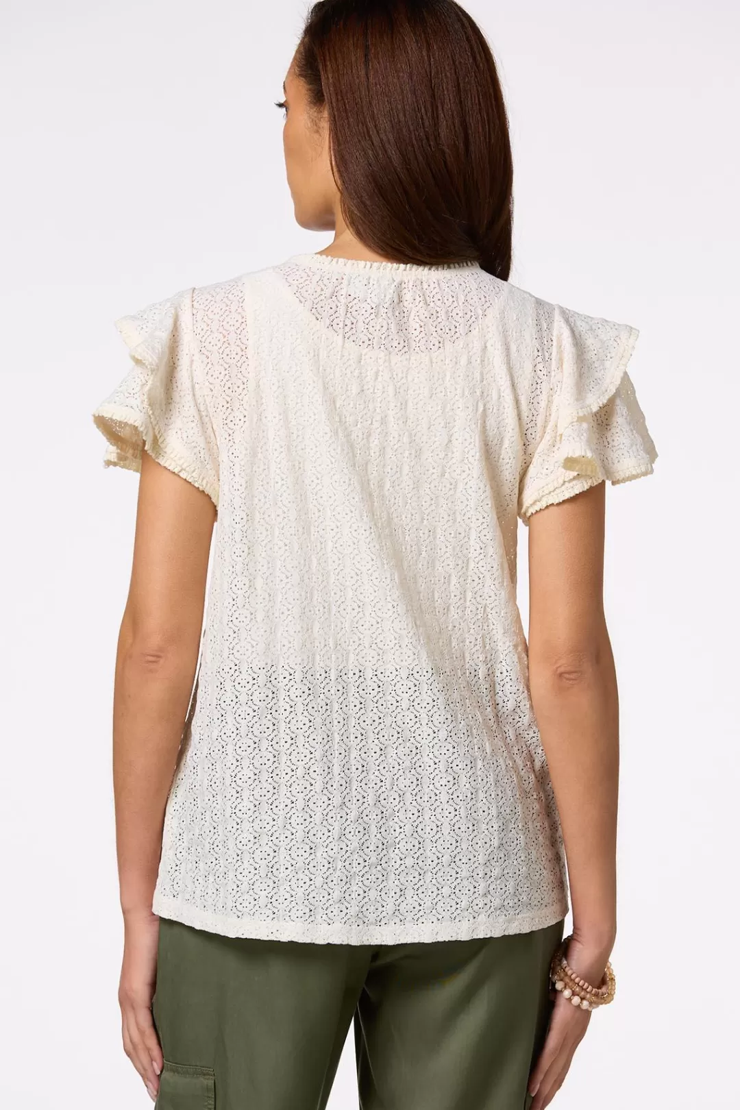 Cato Tops | Lacy Ruffled Sleeve Top