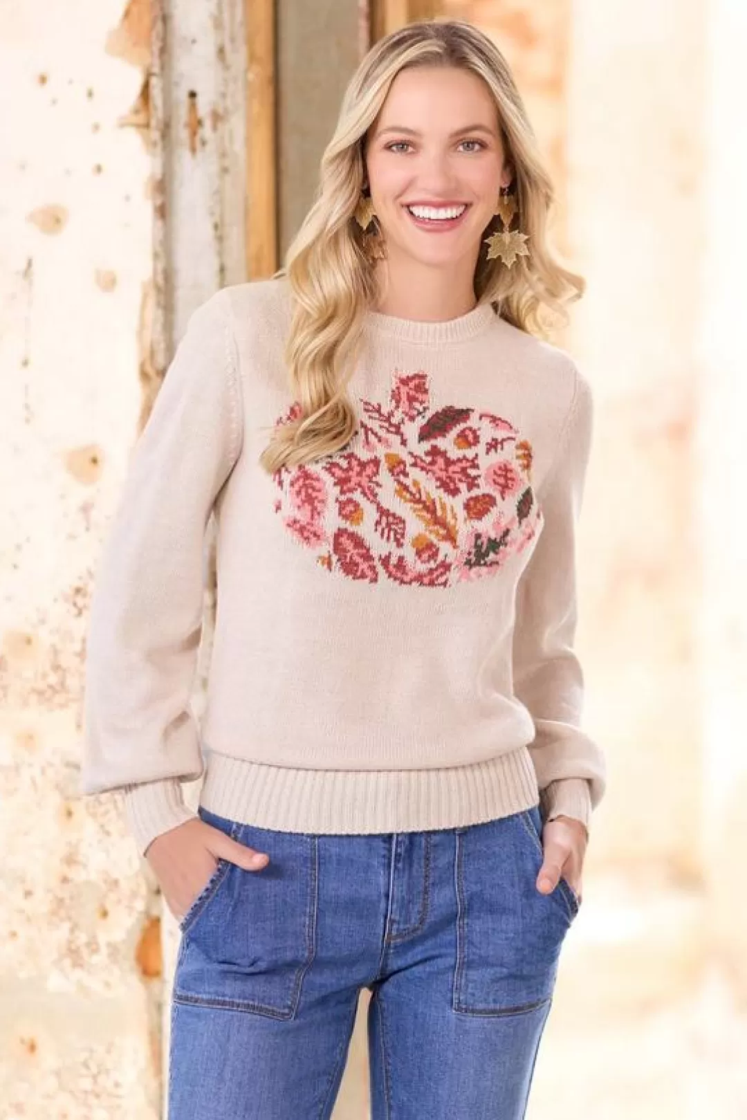 Cato Sweaters | Leafy Pumpkin Sweater