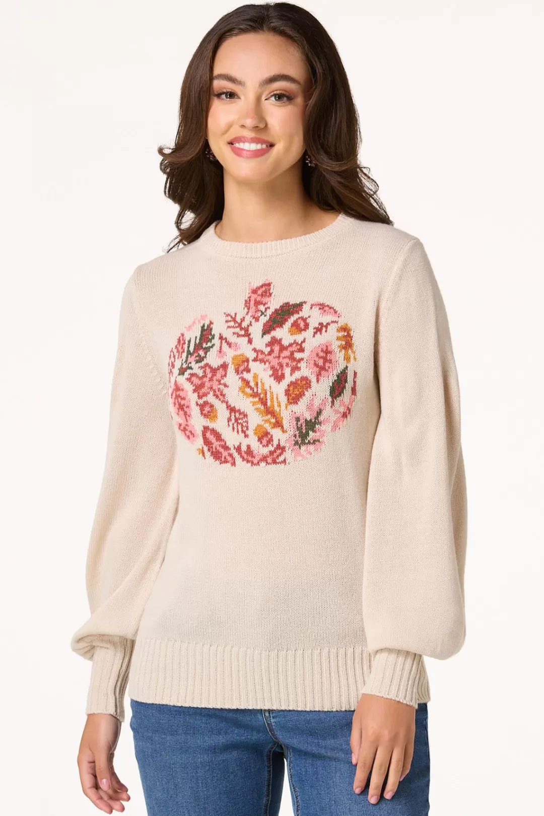 Cato Sweaters | Leafy Pumpkin Sweater