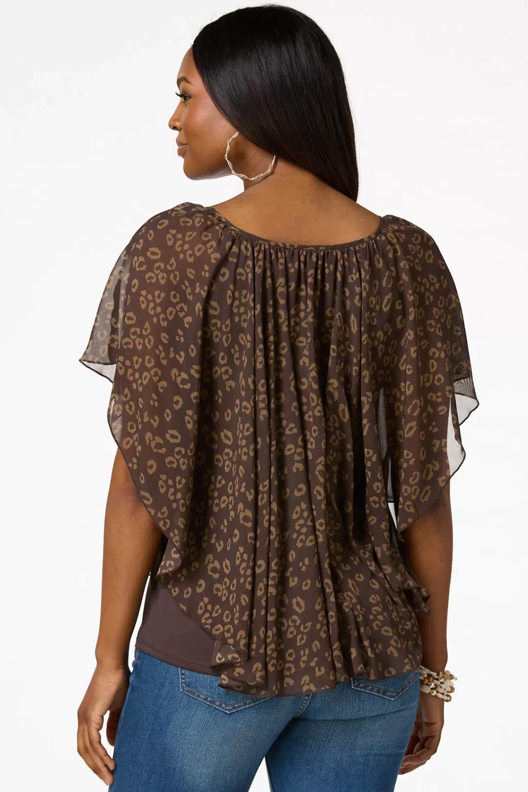 Cato Tops | Leopard Capelet Top