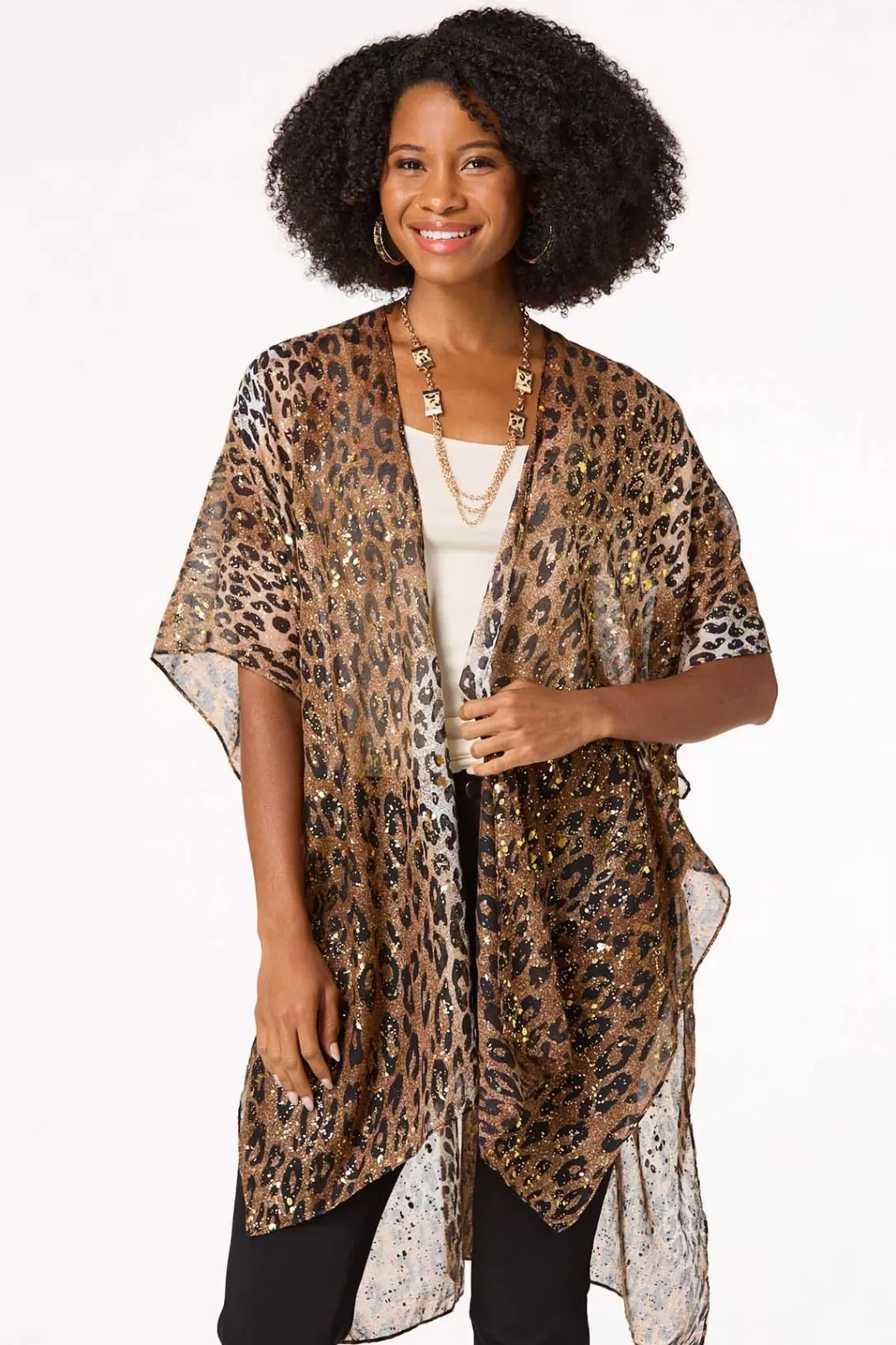 Cato Cover Ups | Tops | Leopard Foil Print Kimono