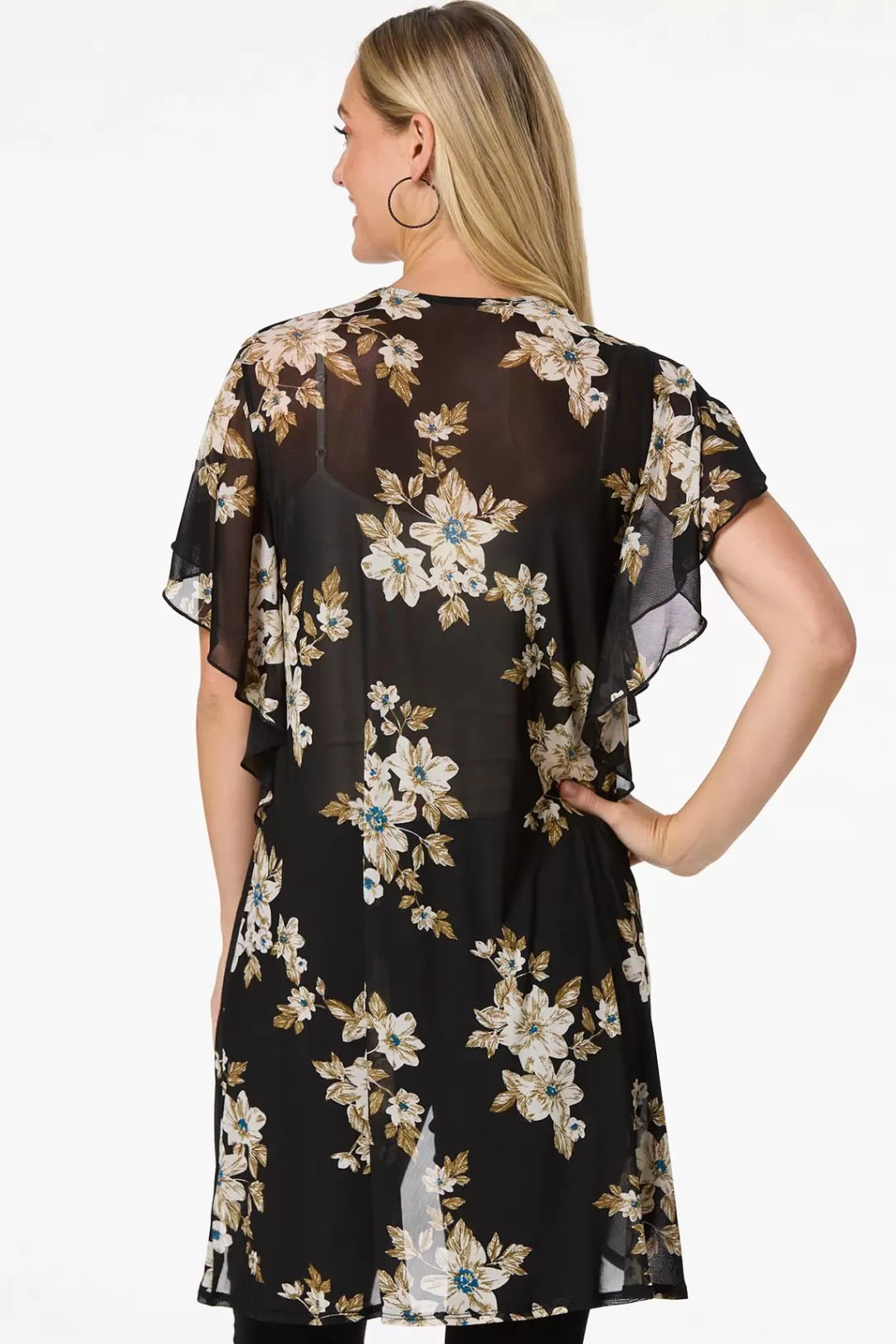 Cato Tops | Mesh Midnight Floral Kimono