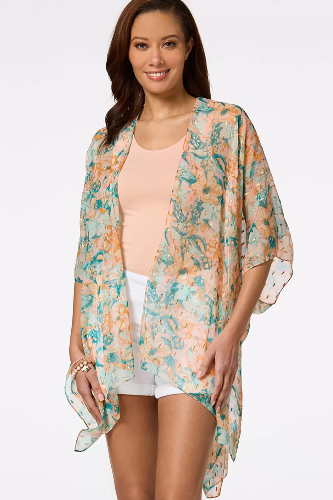 Cato Cover Ups | Tops | Metallic Floral Kimono