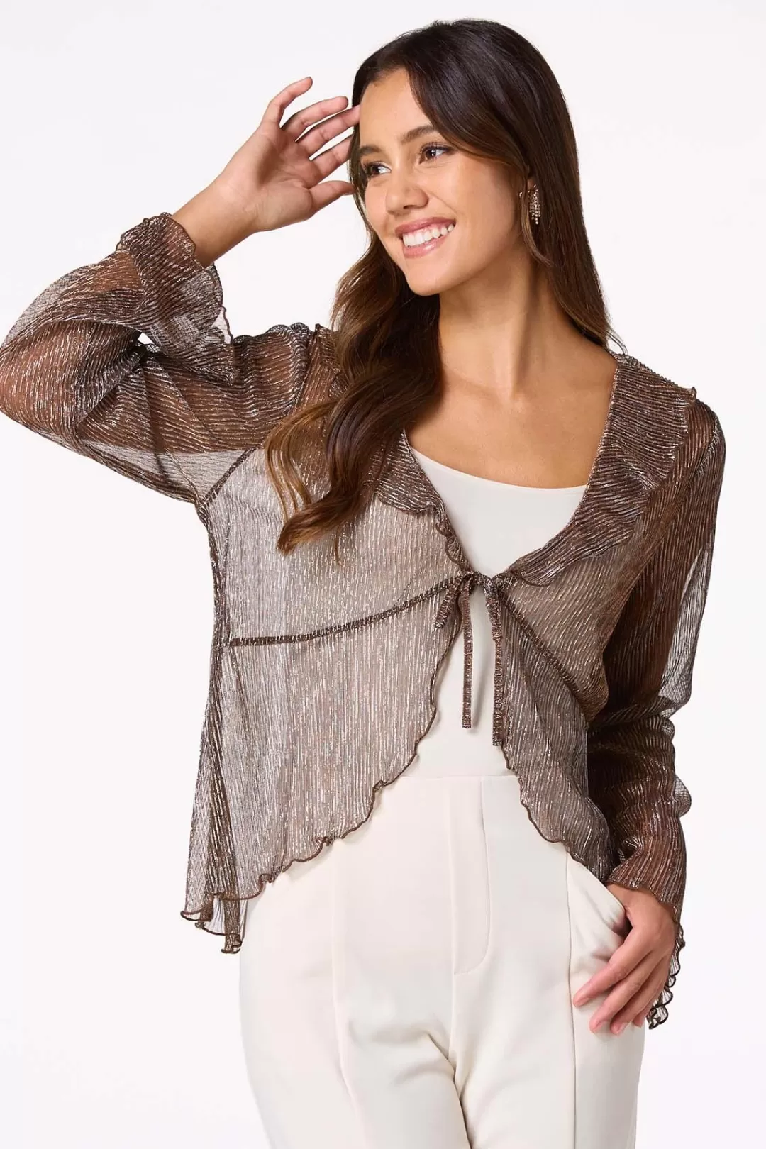 Cato Tops | Metallic Ribbed Kimono