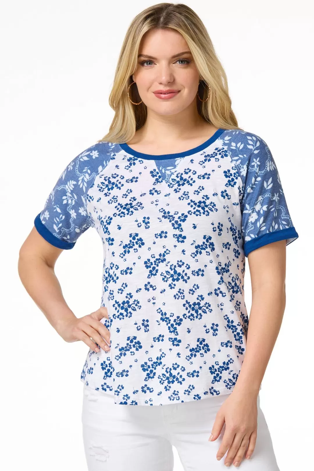 Cato Tops | Mixed Blue Floral Top