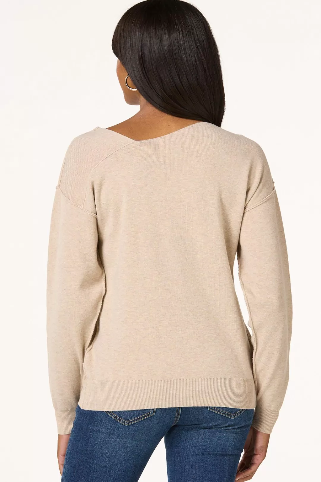 Cato Sweaters | Natural Asymmetrical V- Neck Sweater