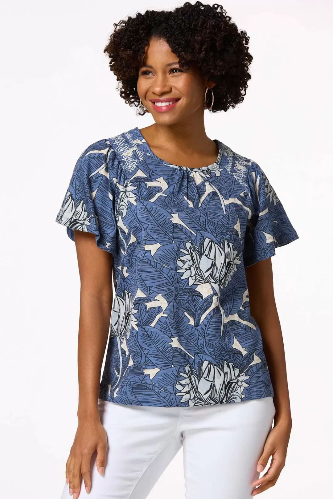 Cato Tops | Navy Palm Top