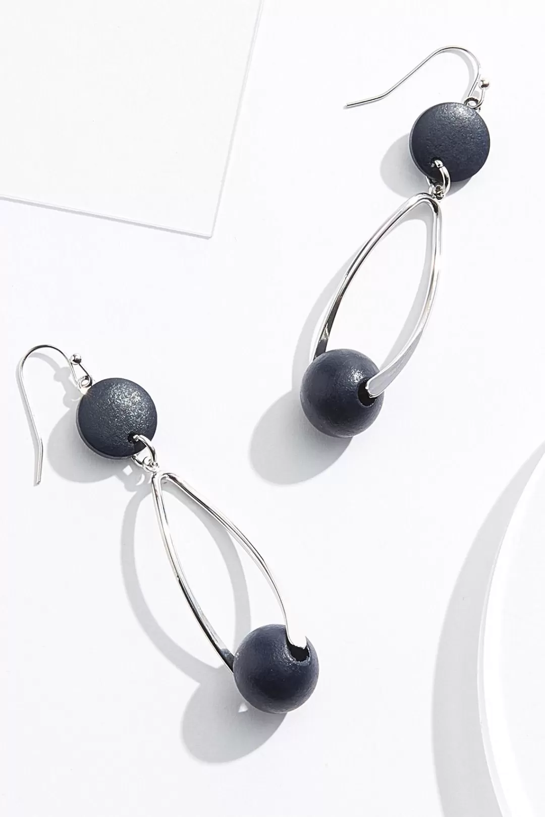 Cato Earrings | Navy Wood Ball Wire Earrings