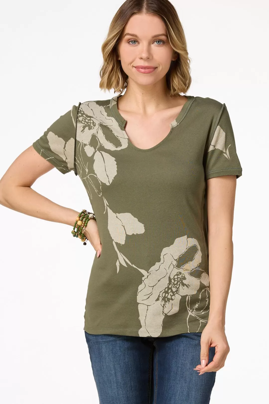 Cato Tops | Olive Floral Top