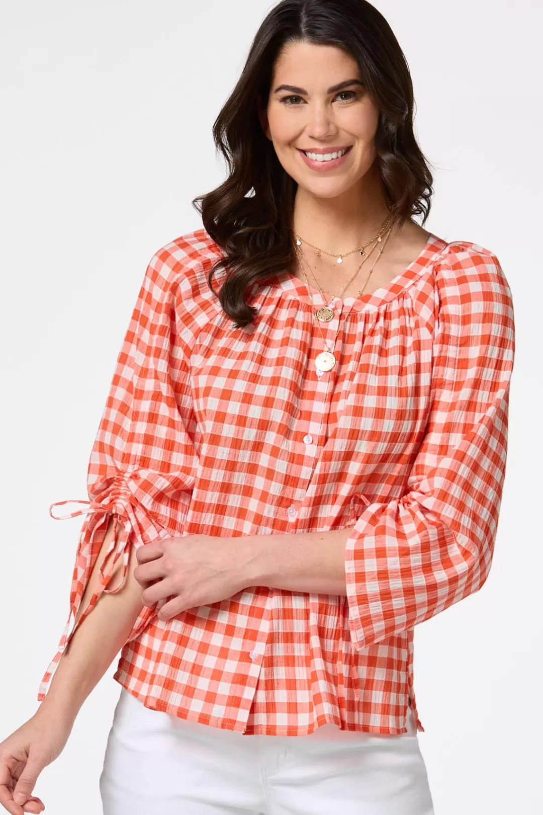 Cato Tops | Orange Check Top