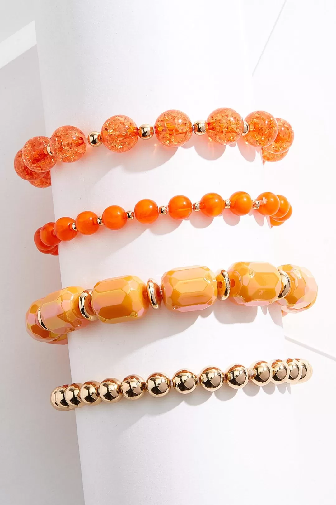 Cato Bracelets | Orange Gold Stretch Bracelet Set