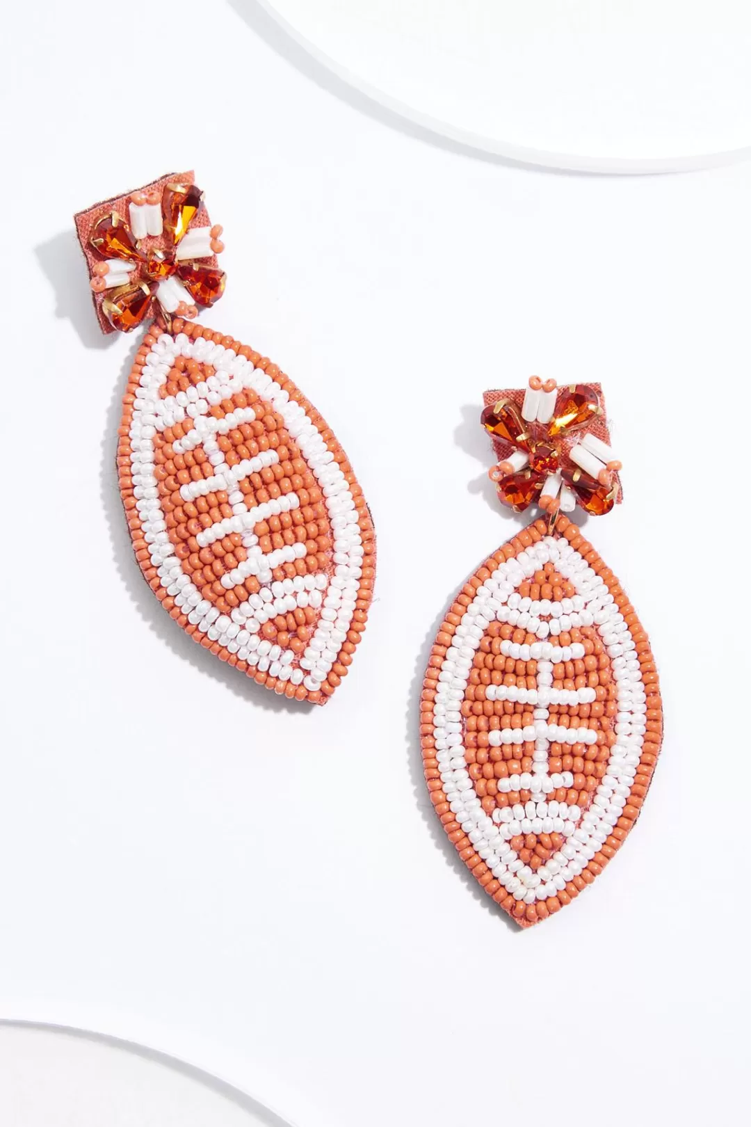 Cato Earrings | Orange Seed Bead Football Earrings