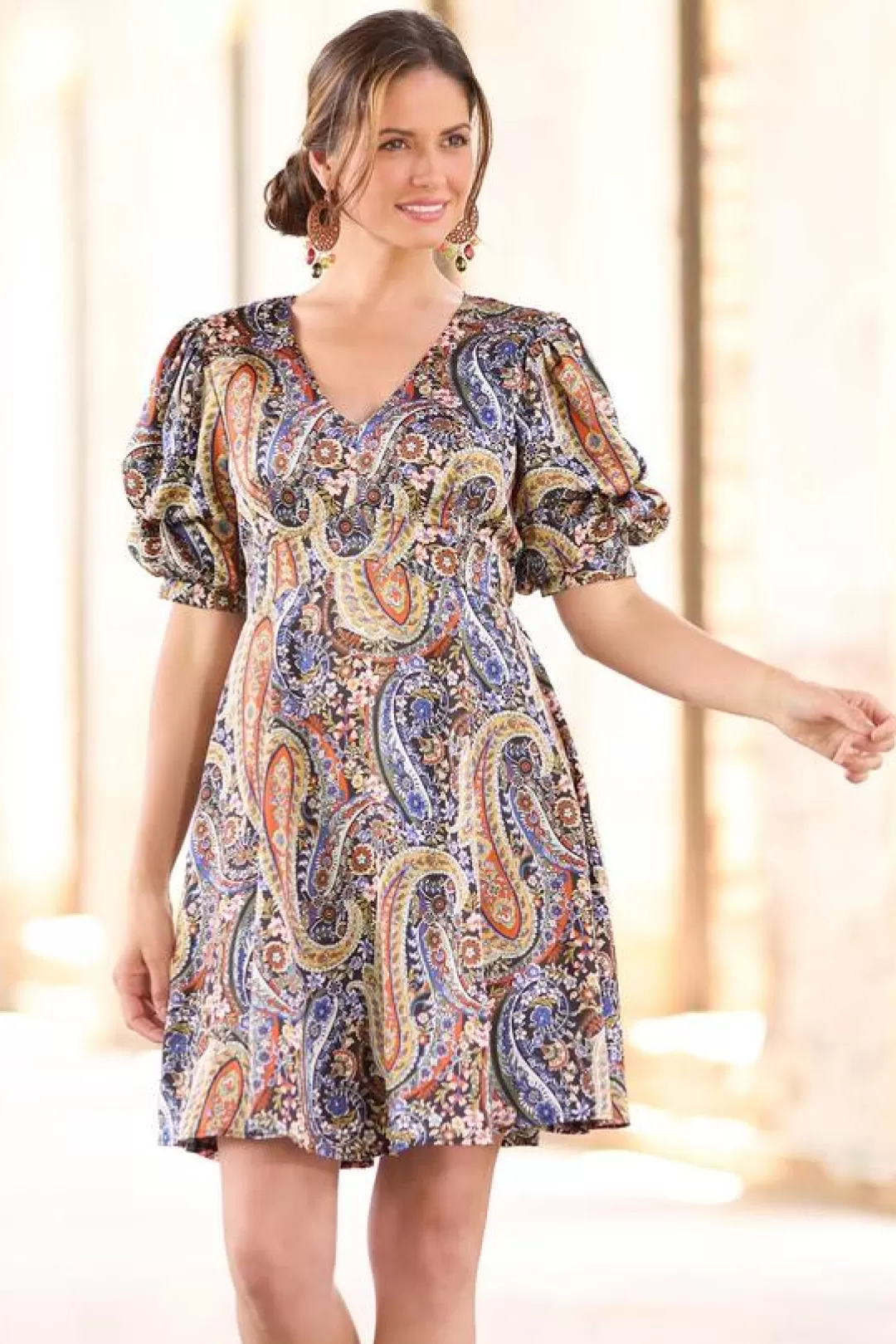 Cato Dresses | Paisley Bubble Sleeve Dress