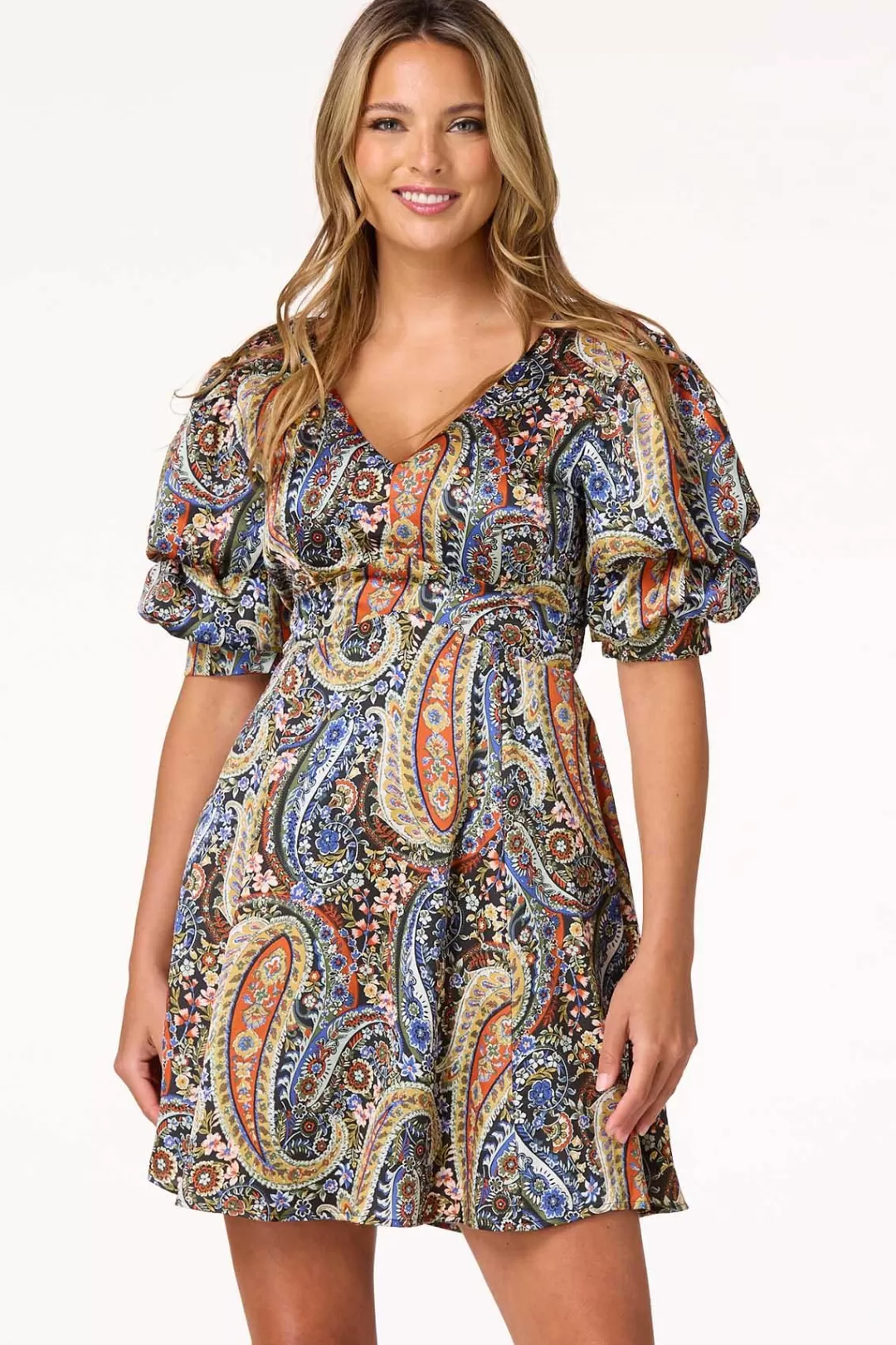 Cato Dresses | Paisley Bubble Sleeve Dress