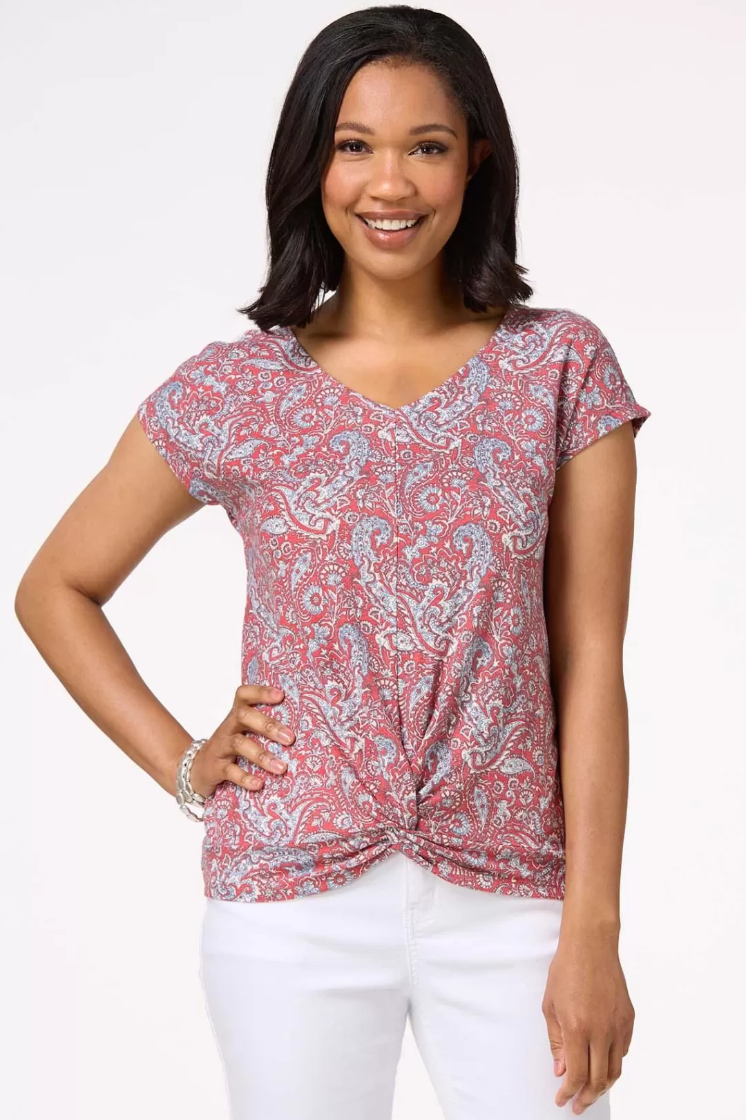 Cato Tops | Paisley Twisted Hem Top