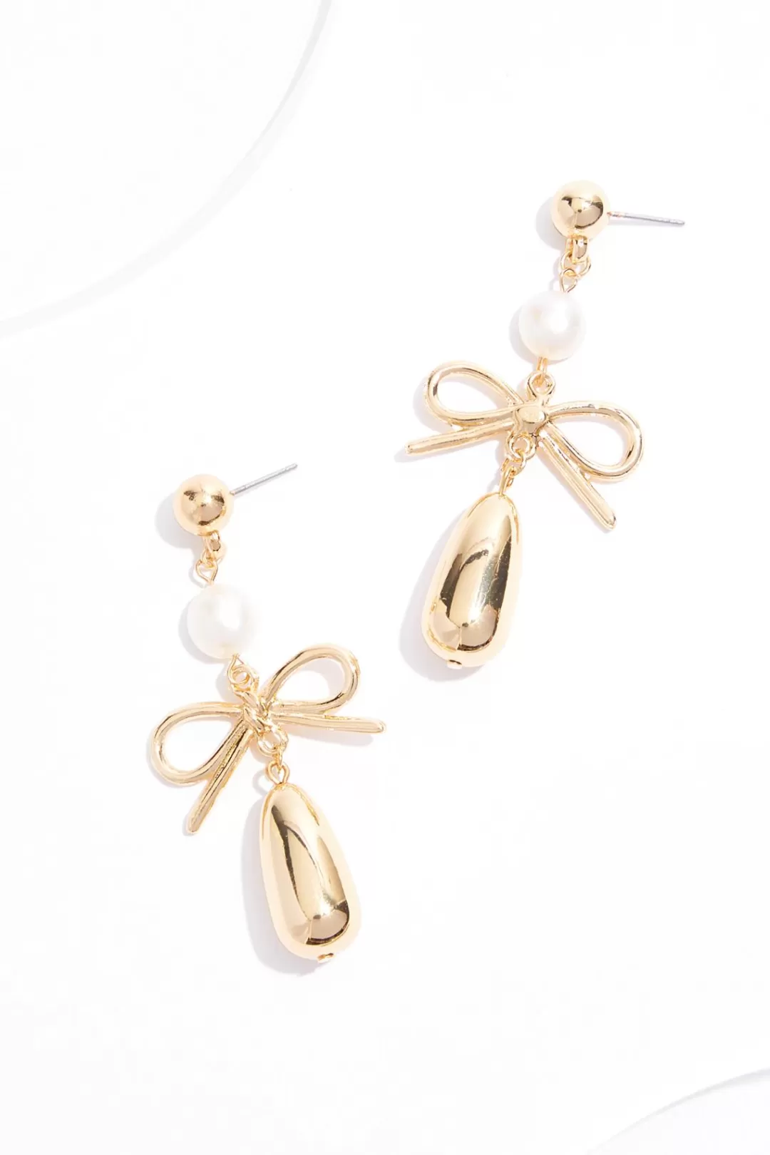 Cato Earrings | Pearl Ball Linear Bow Earrings