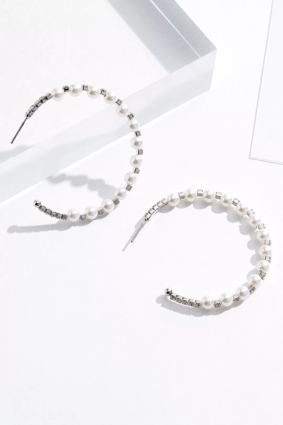 Cato Social Occasion | Earrings | Pearl Rhinestone Open Hoop Earrings