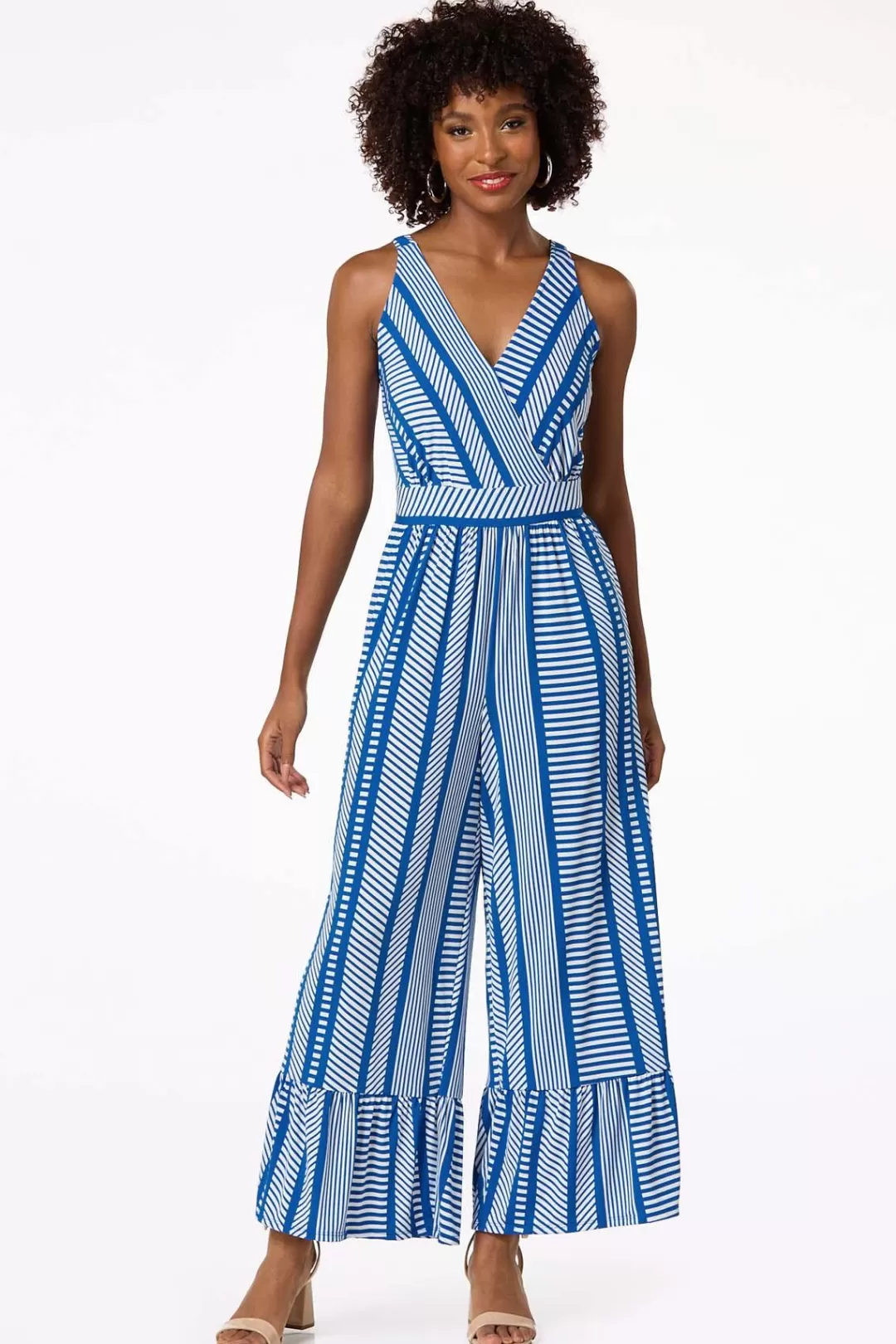 Cato Petites | Dresses | Petite Blue Patterned Tiered Leg Jumpsuit