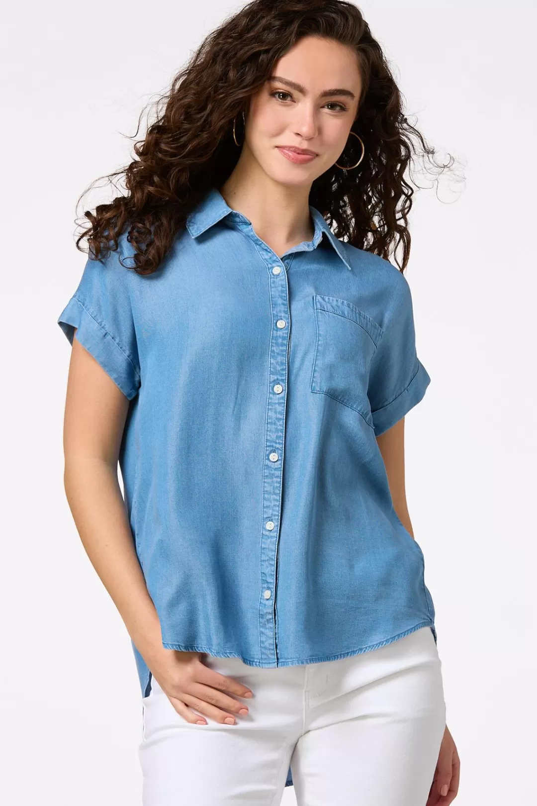 Cato Petites | Tops | Petite Chambray Button Down Tunic