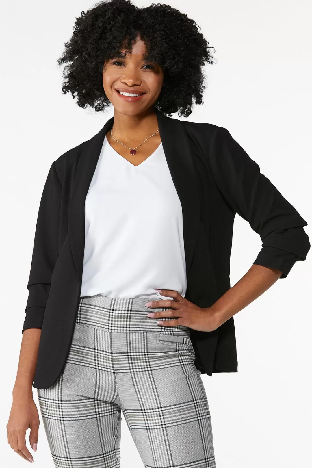 Cato Petites | Jackets & Vests | Petite Crepe Ruched Sleeve Blazer