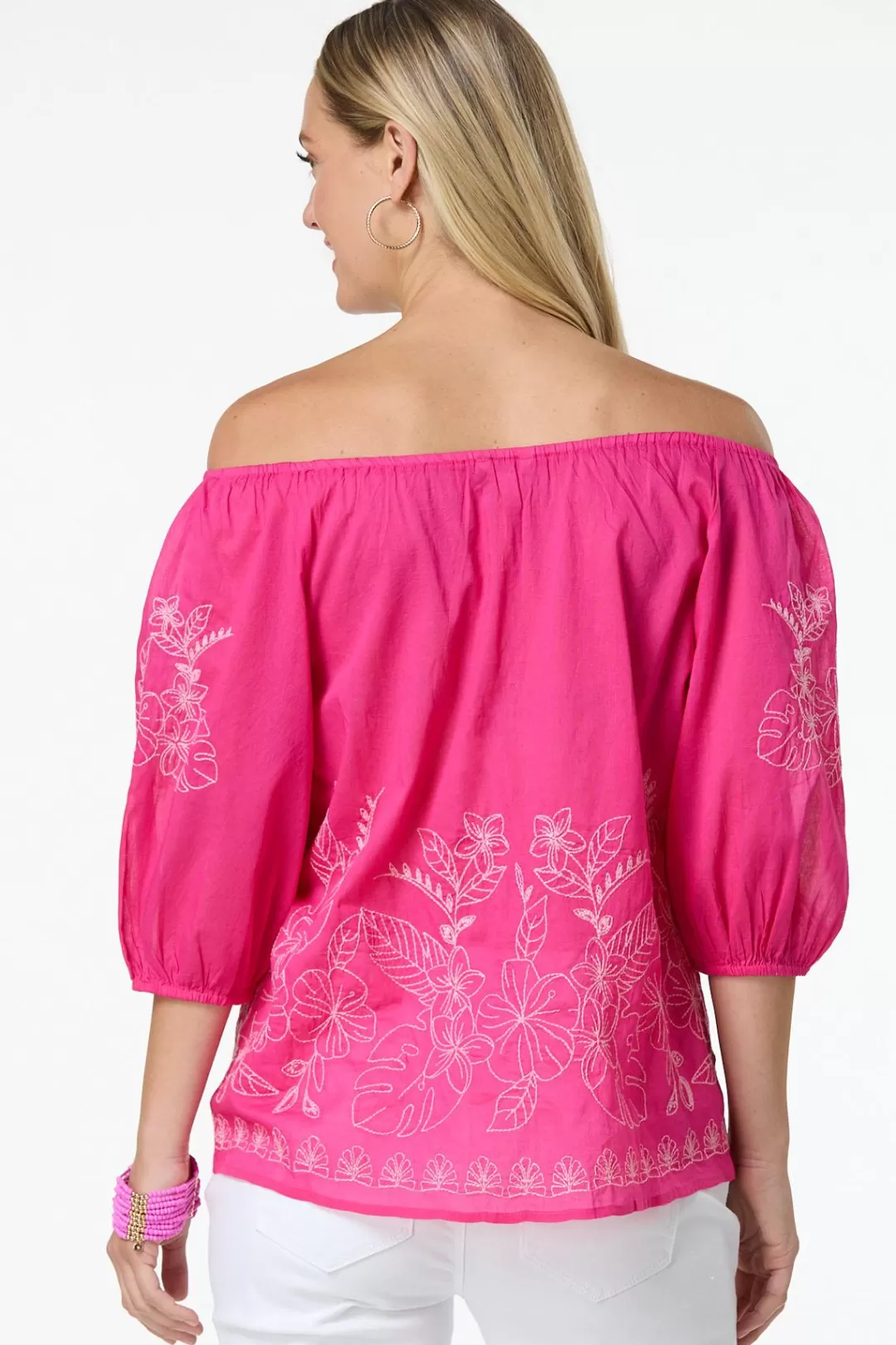 Cato Tops | Pink Floral Embroidered Top