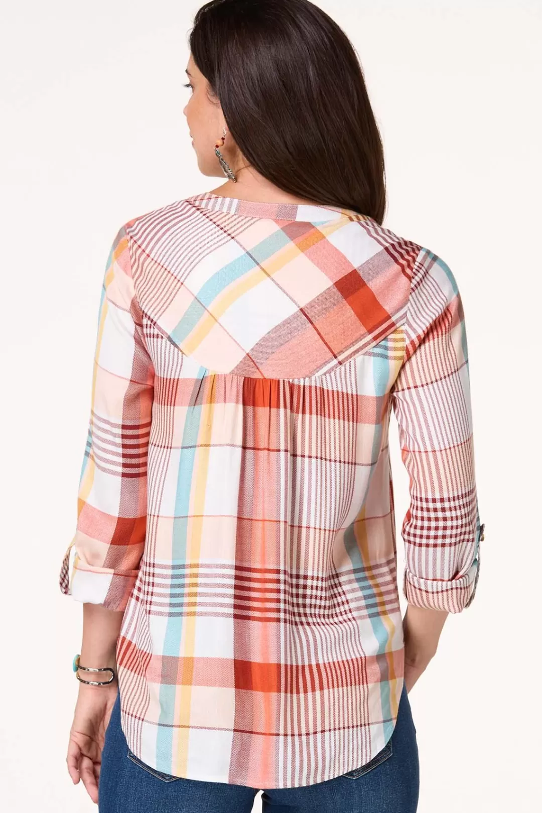 Cato Tops | Plaid Popover Top