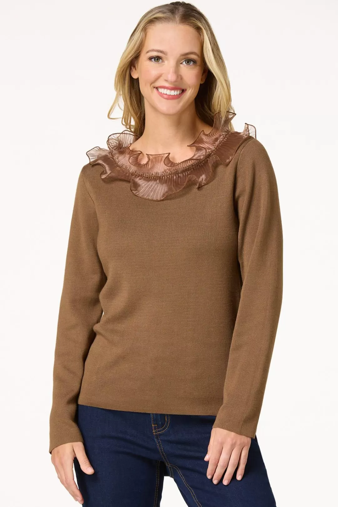 Cato Sweaters | Pleated Ruffled Neck Sweater