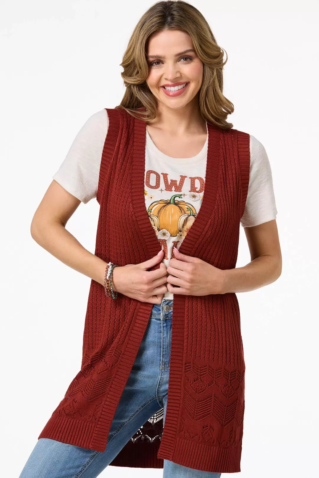 Cato Sweaters | Pointelle Sweater Vest