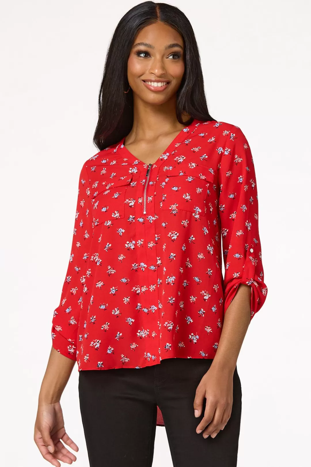 Cato Tops | Red Floral Equipment Top